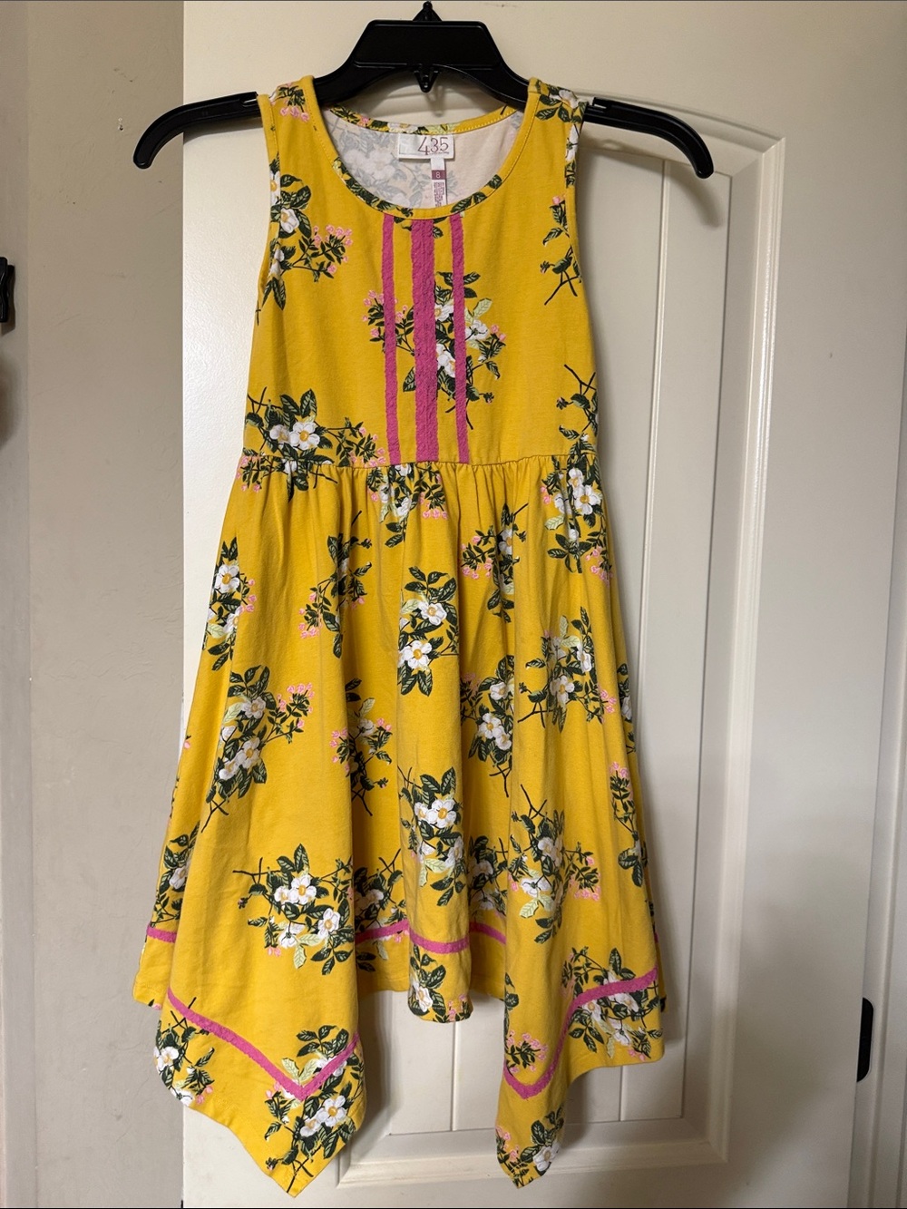 Girls Yellow Floral Tank Dress with Pink Accent